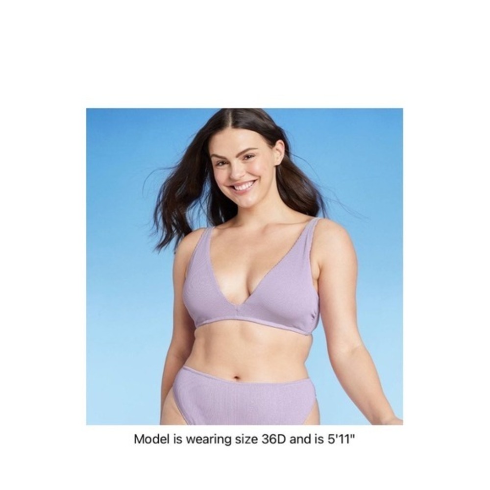 Shade & Shore Purple Lurex Shimmer Tall Triangle Bralette Bikini Top 34D NEW